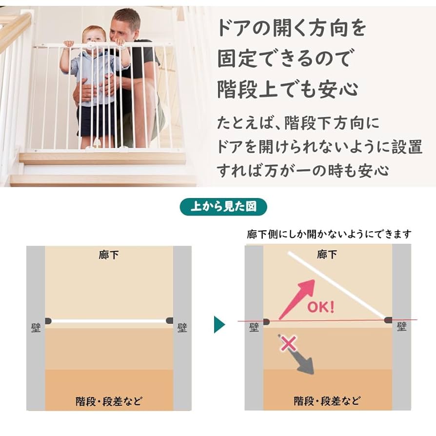 ベビーダン　ベビーゲートフレックスフィット　階段上 ベビーダン ベビーゲート 階段上 木製 バリアフリー 斜め